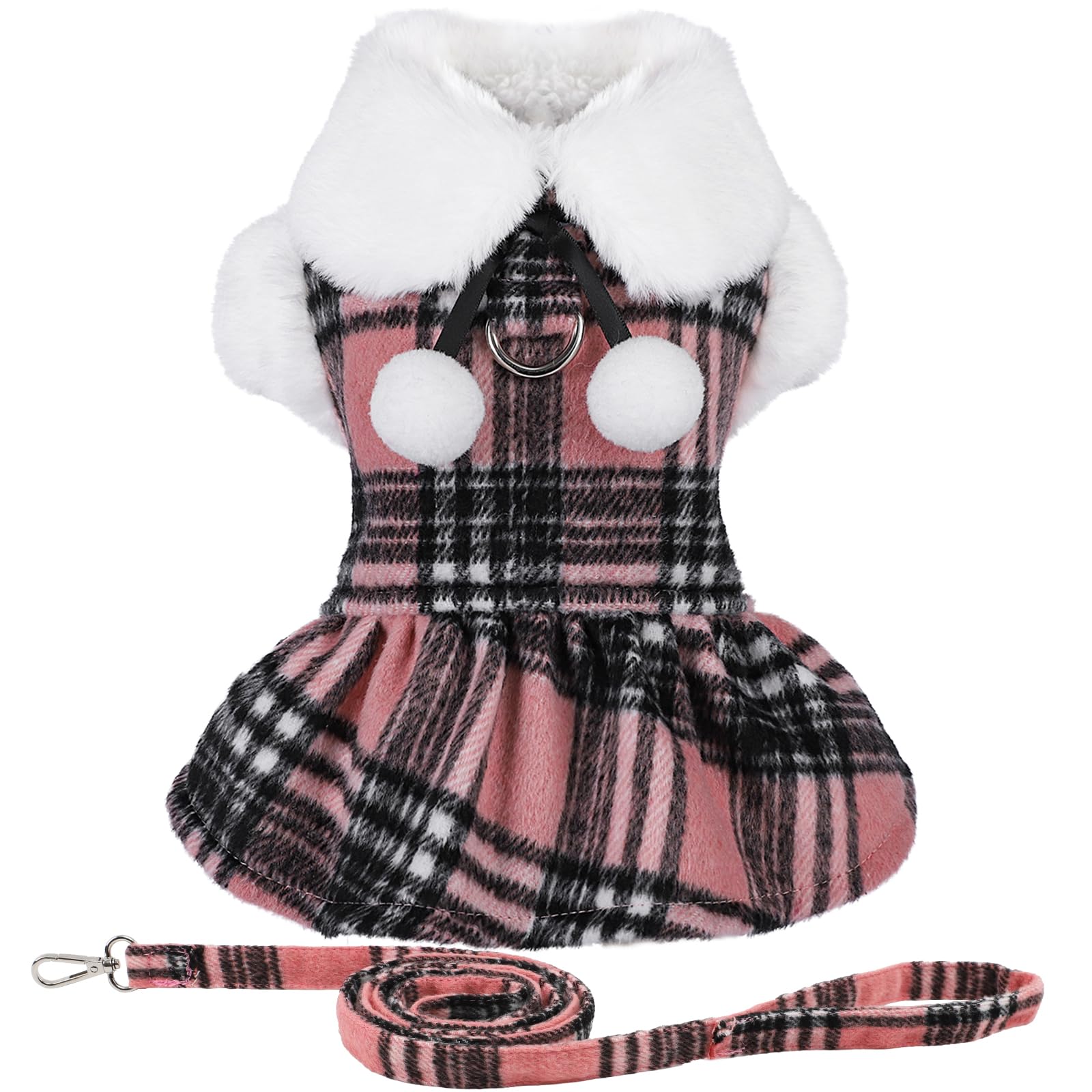 Sebaoyu Christmas plaid dog sweater pink XXS front view for warm winter outings.