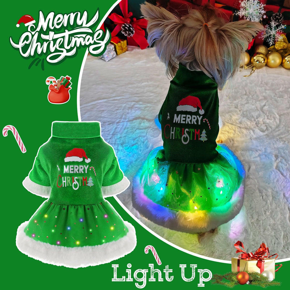 Sebaoyu dog Christmas dress green side view highlighting comfortable elastic fit