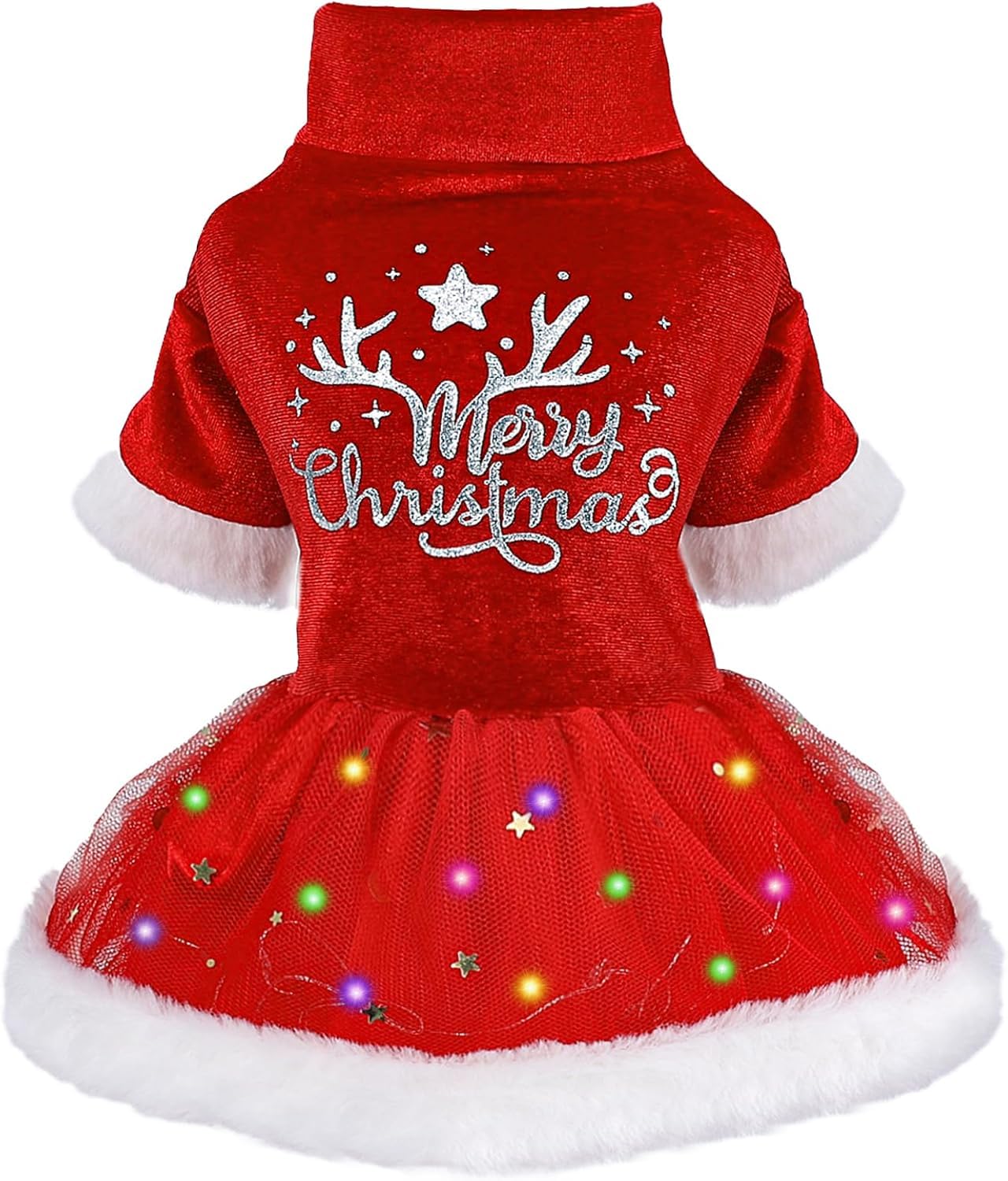 Sebaoyu dog Christmas sweater dress front view offers festive style for small breeds.