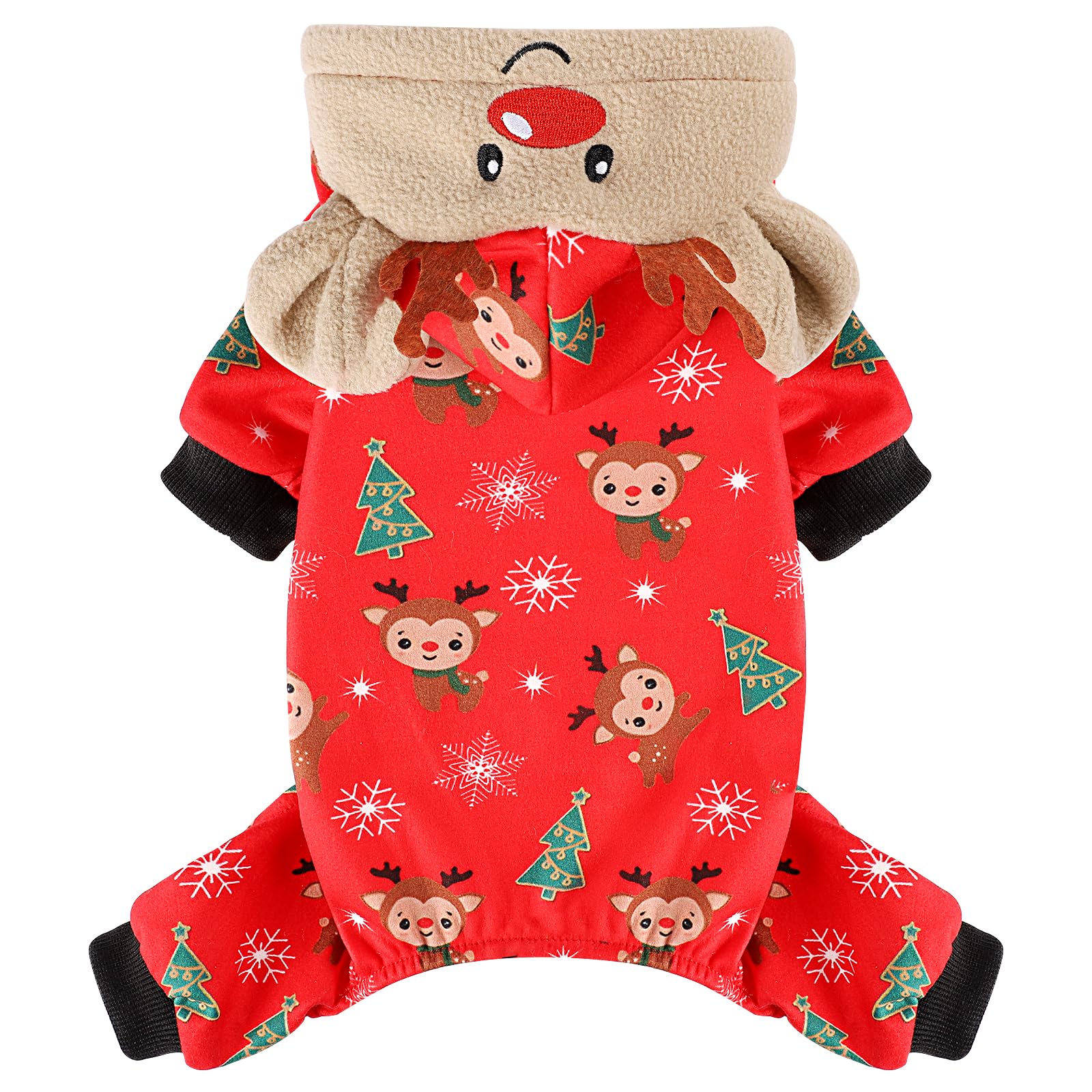 Sebaoyu dog Christmas pajama front view in red for warm, comfortable wear during holidays.