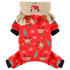 Sebaoyu dog Christmas pajama front view in red for warm, comfortable wear during holidays.