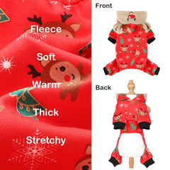 Sebaoyu dog Christmas pajama hood reindeer detail adds festive charm.