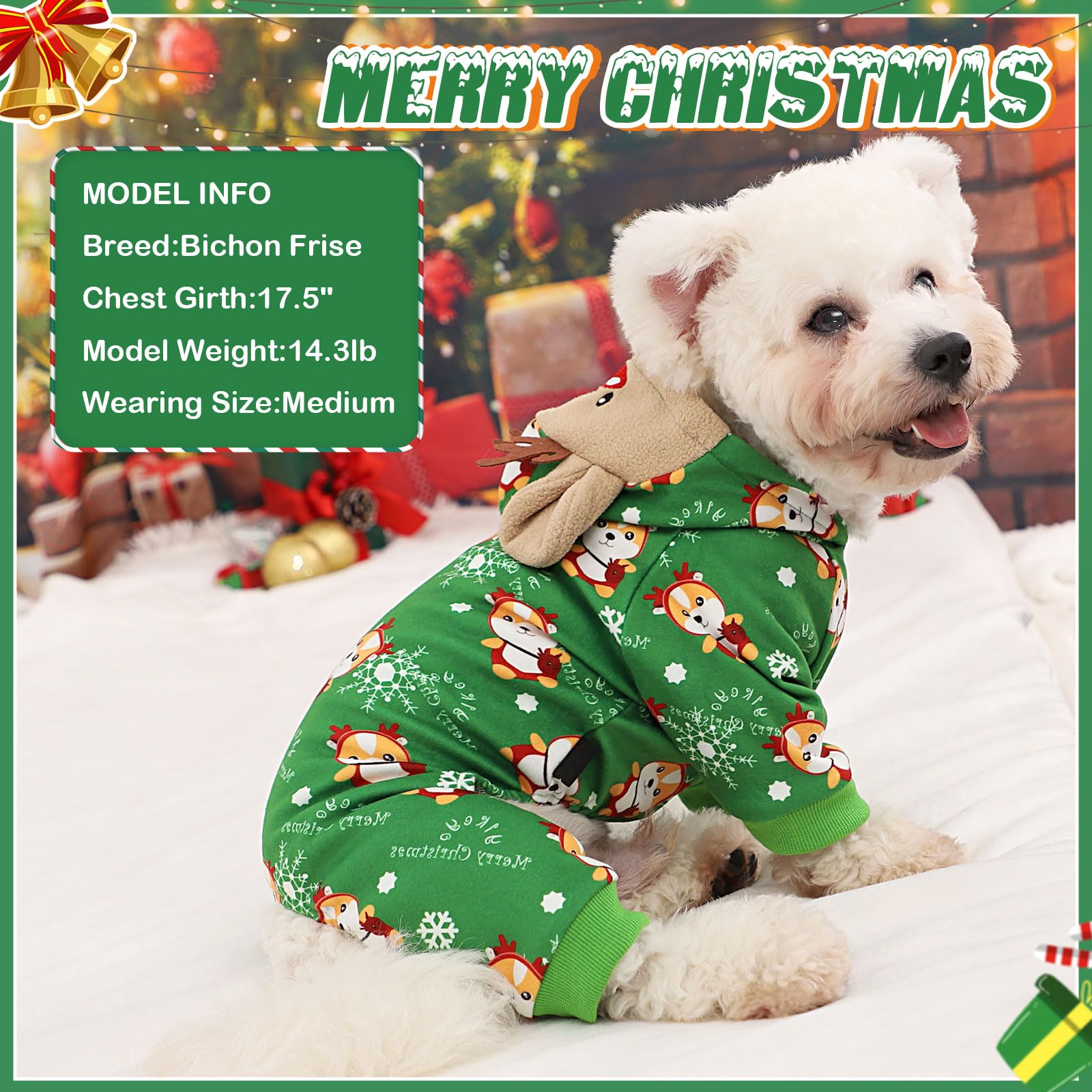 Sebaoyu dog Christmas pajamas red green colorway highlights playful holiday outfits for tiny companions.