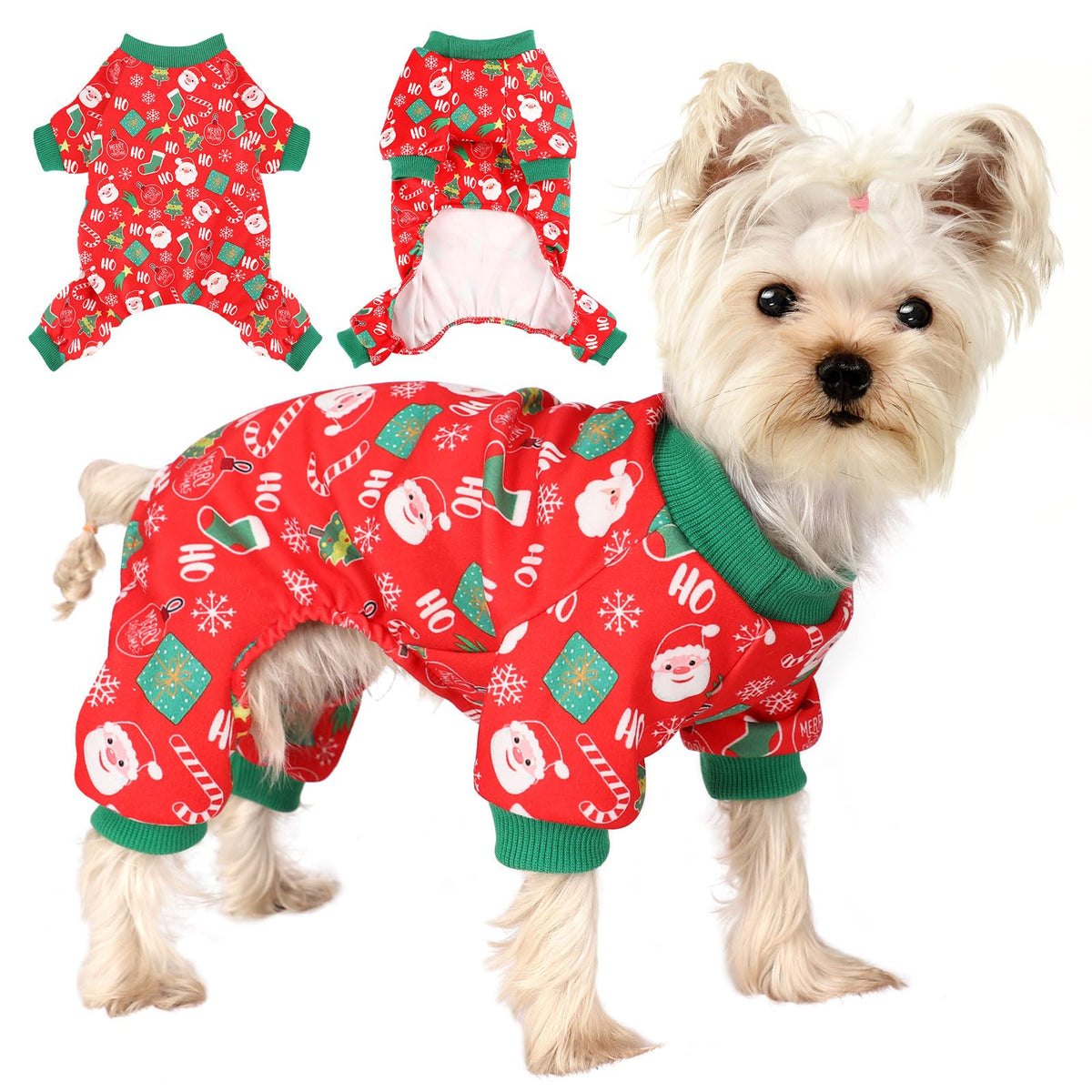 Sebaoyu dog Christmas pajamas on Chihuahua for festive fit