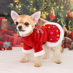 Sebaoyu dog Christmas sweater dress LED side view highlighting festive style