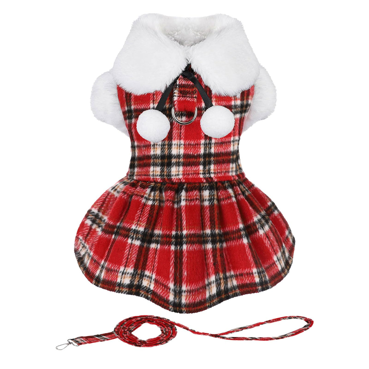 Sebaoyu dog Christmas sweater dress in red XXS, festive plaid warmth for small dogs.