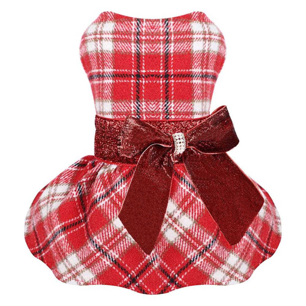 Sebaoyu dog dress XXSmall front view shows cozy red plaid warmth
