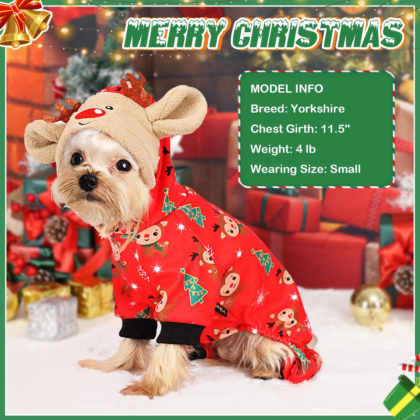Sebaoyu dog pajama stripe print red adds cheerful holiday vibe.