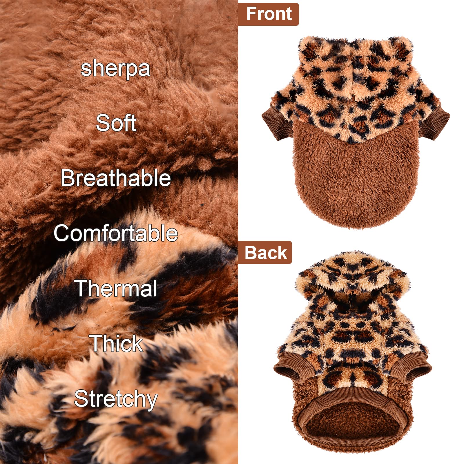 Sebaoyu leopard hoodie dog sweater back view shows stylish fit for tiny breeds