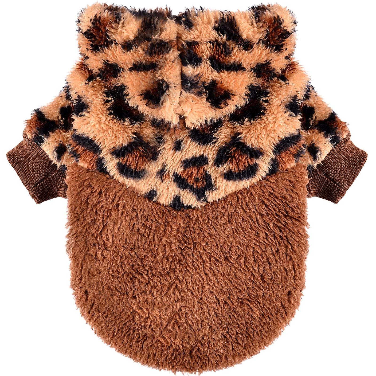 Sebaoyu leopard hoodie dog sweater front view keeps small dogs cozy on chilly days