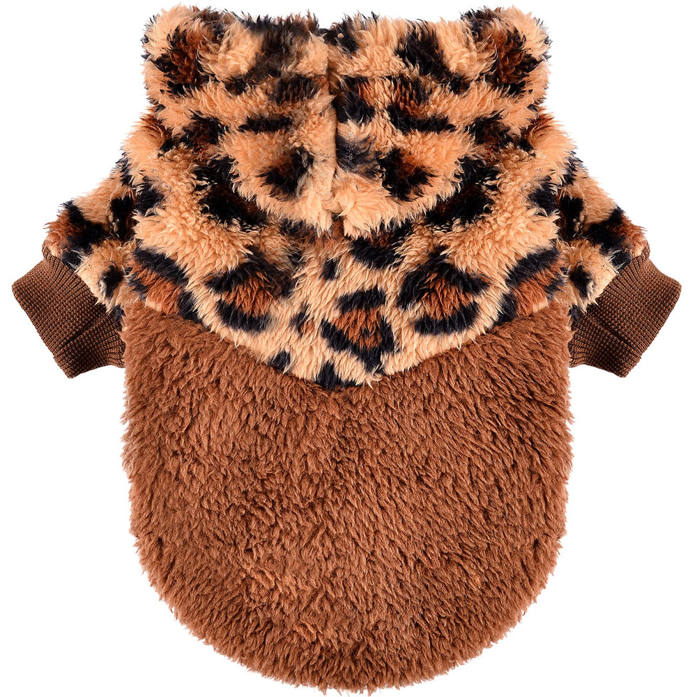 Sebaoyu leopard hoodie dog sweater front view keeps small dogs cozy on chilly days