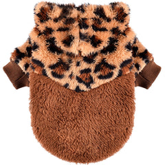 Sebaoyu leopard hoodie dog sweater front view keeps small dogs cozy on chilly days