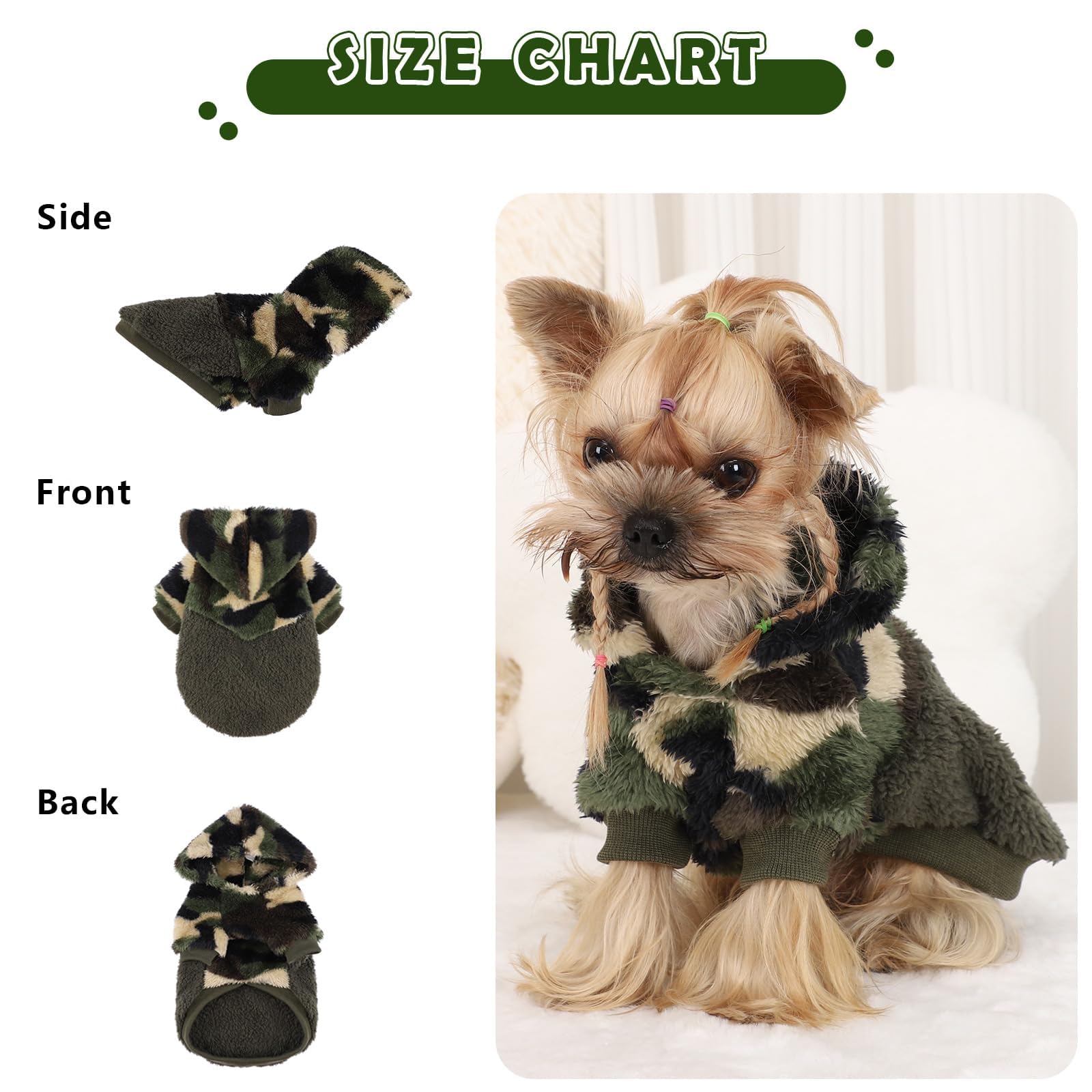 Sebaoyu small dog sweater back view shows fleece warmth for cozy indoor wear.