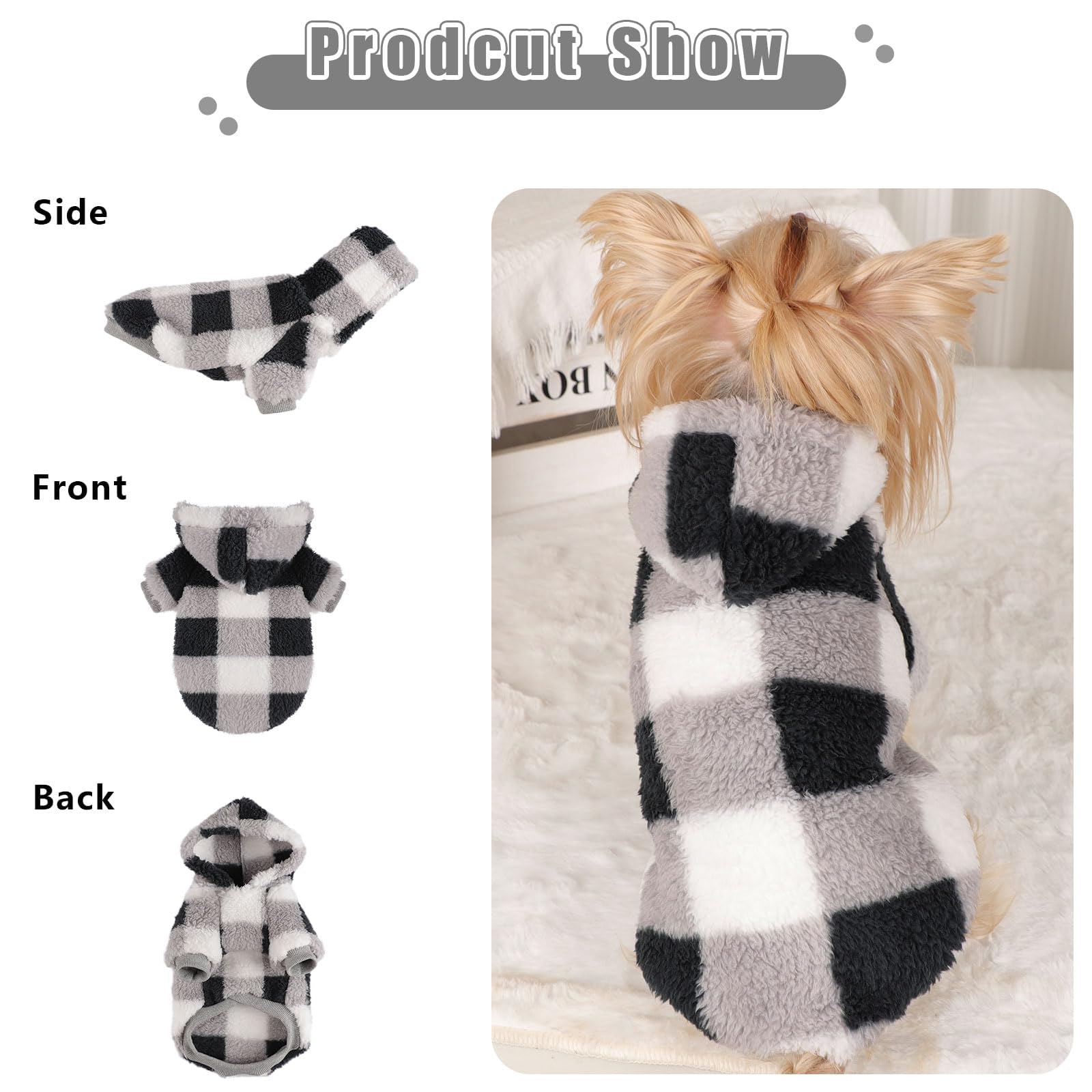 Sebaoyu dog sweater small hoodie back view showing snug fit and durability