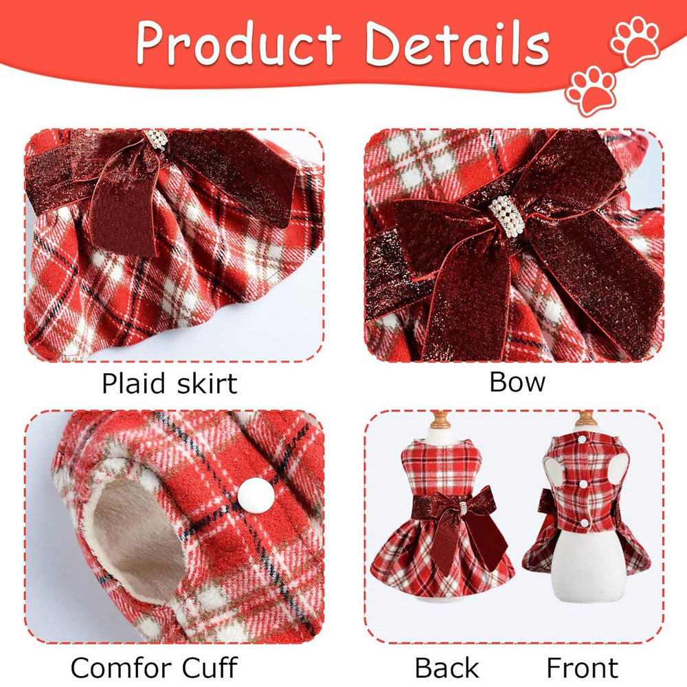 Sebaoyu plaid dog dress XXSmall photographed for holiday pet photos