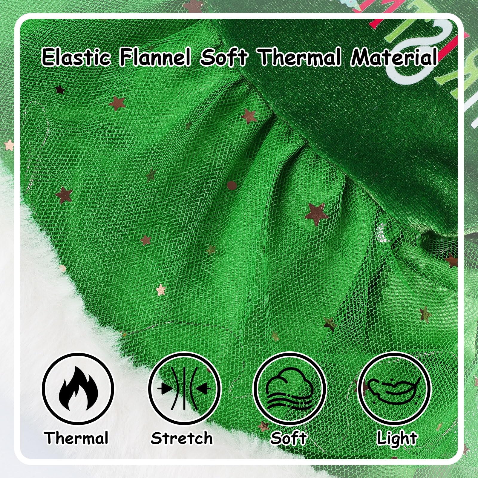 Sebaoyu puppy dress Christmas pattern closeup emphasizes sparkle and texture