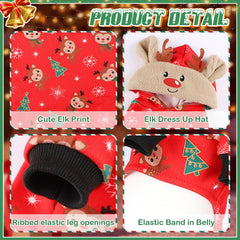Sebaoyu puppy pajama full-coverage design in red keeps legs and torso warm.