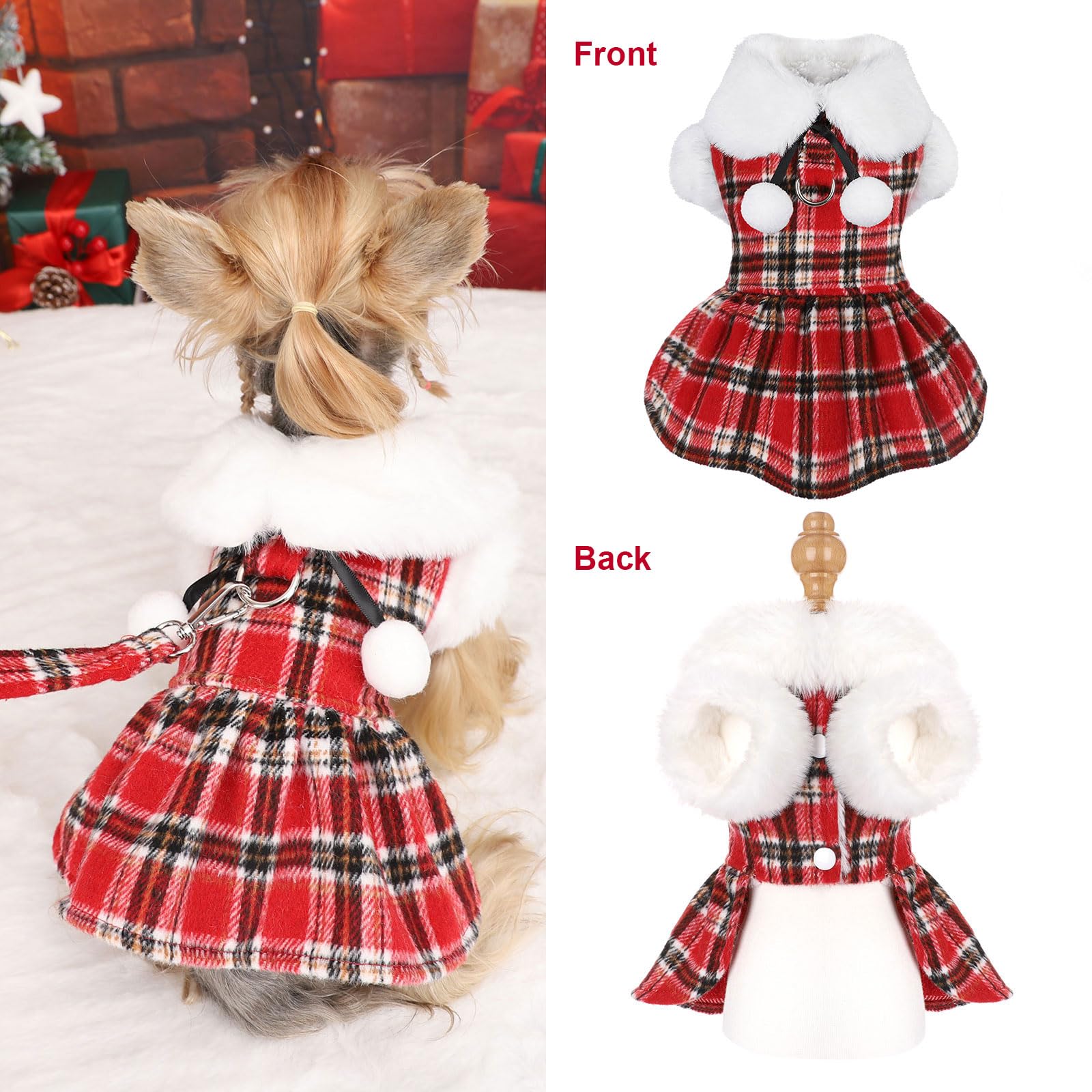 Sebaoyu small dog clothes, party-ready plaid dress ideal for holiday photos.