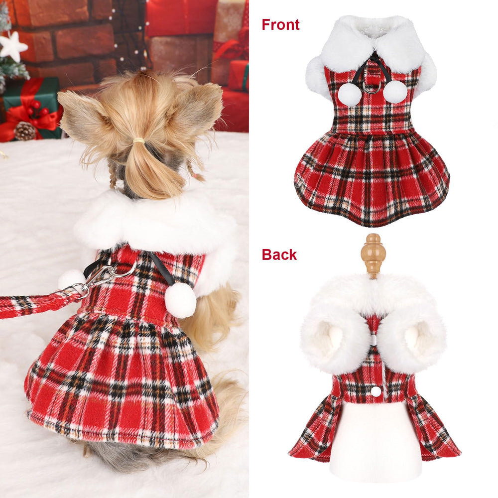 Sebaoyu small dog clothes, party-ready plaid dress ideal for holiday photos.
