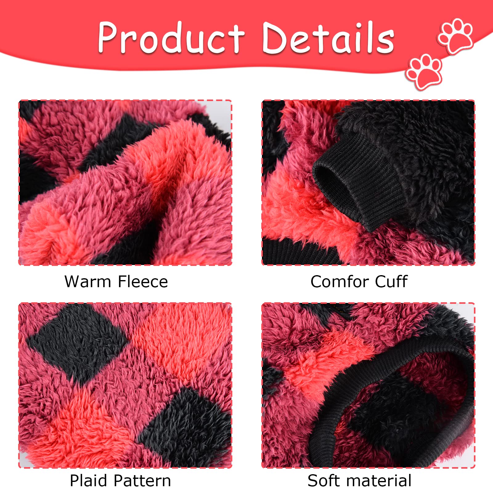 Sebaoyu small dog sweater plaid red design suitable for holiday photos and parties