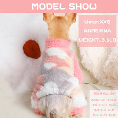 Sebaoyu dog pajamas camouflage pink side view highlights soft fleece and snug fit.