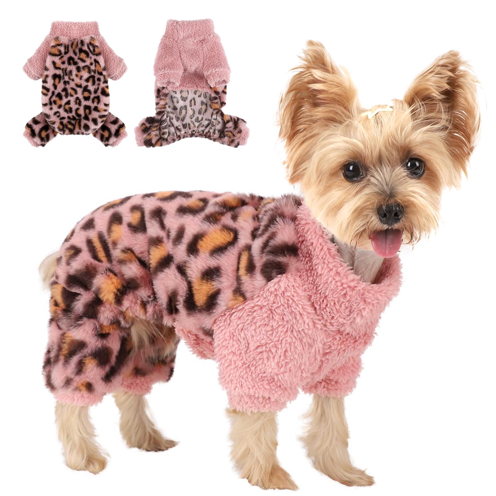Sebaoyu turtleneck dog pajamas in pink shown on a Chihuahua for warm winter wear.