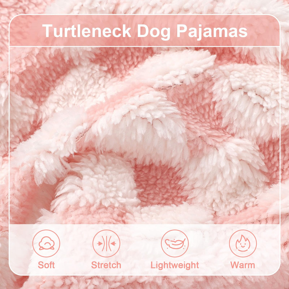 Sebaoyu turtleneck dog pajamas pink plaid back view—stylish winter outerwear.