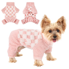 Sebaoyu turtleneck dog pajamas pink plaid front view—cozy warmth for small dogs.