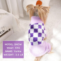 Sebaoyu turtleneck dog pajamas plaid purple close-up fabric highlighting soft fleece