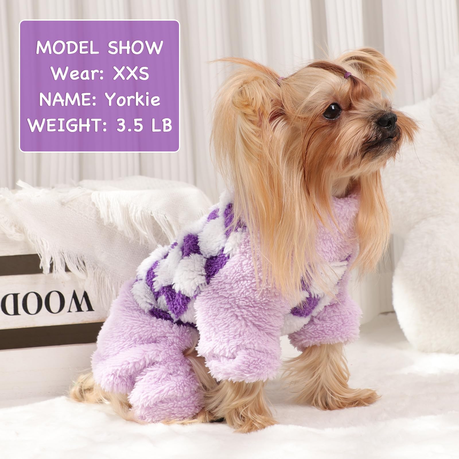 Sebaoyu turtleneck dog pajamas plaid purple on-dog wearing for model look