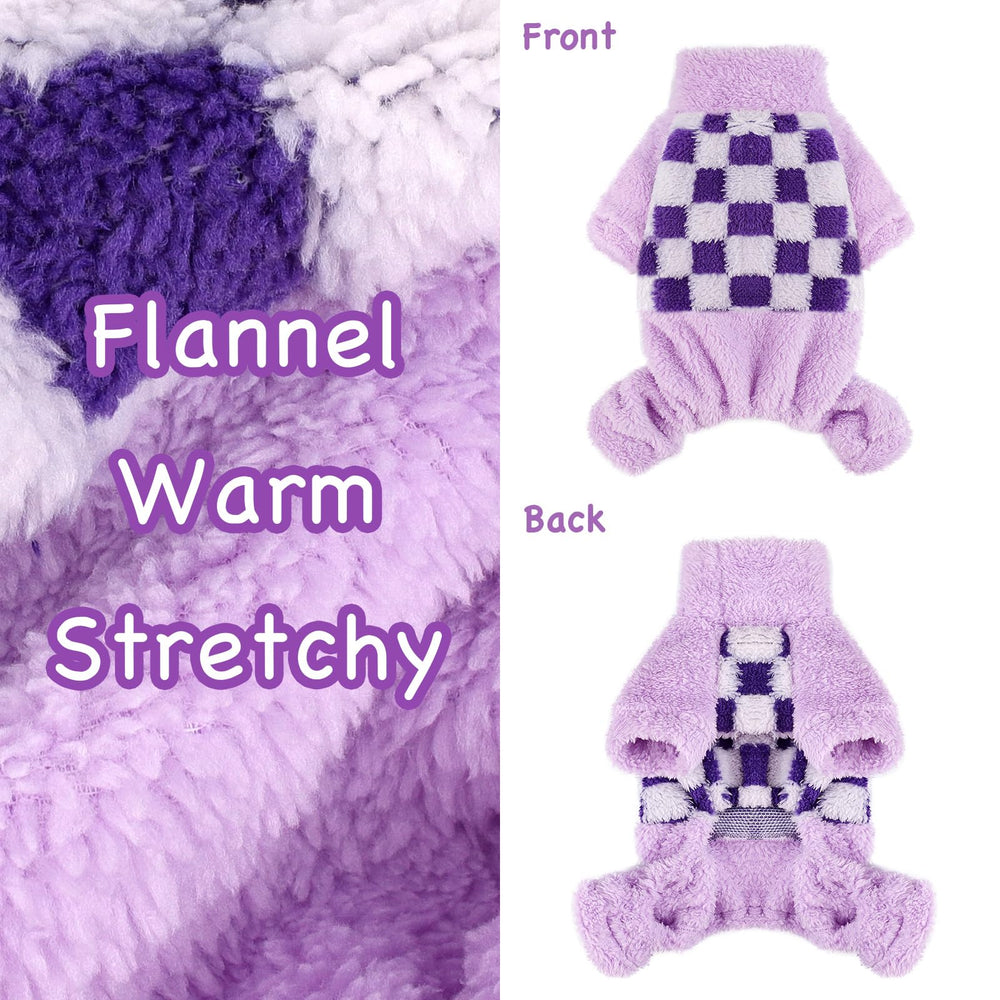 Sebaoyu turtleneck dog pajamas plaid purple X-Small side view highlighting warm coverage