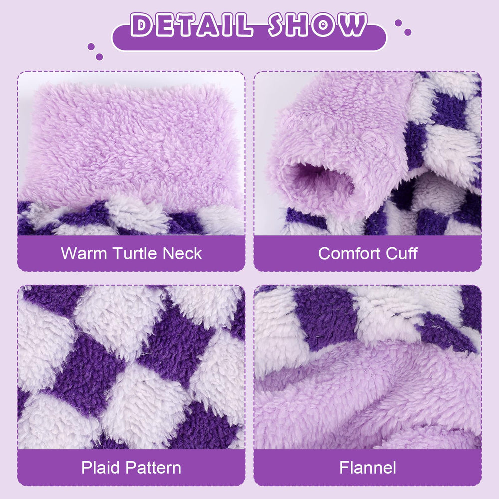 Sebaoyu winter photoshoot setup with plaid purple jumpsuit on tiny dog