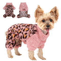 Sebaoyu Turtleneck Dog Pajamas pink front view shows cozy fleece warmth for tiny dogs.