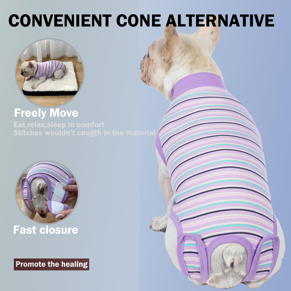 Sebidtco cone-free recovery suit rolled up for quick potty breaks