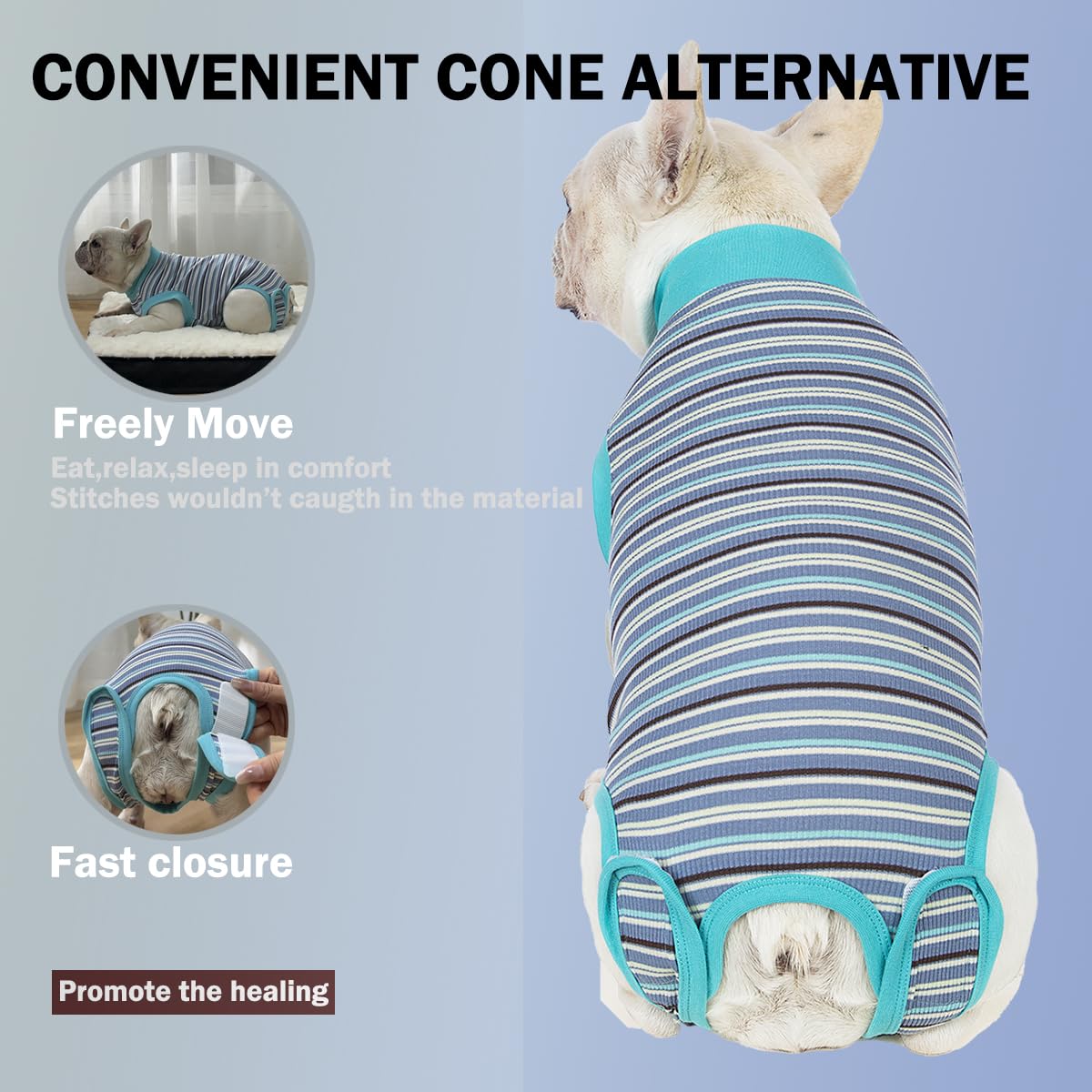 Sebidtco dog surgery suit shows easy on-off design for quick changes.
