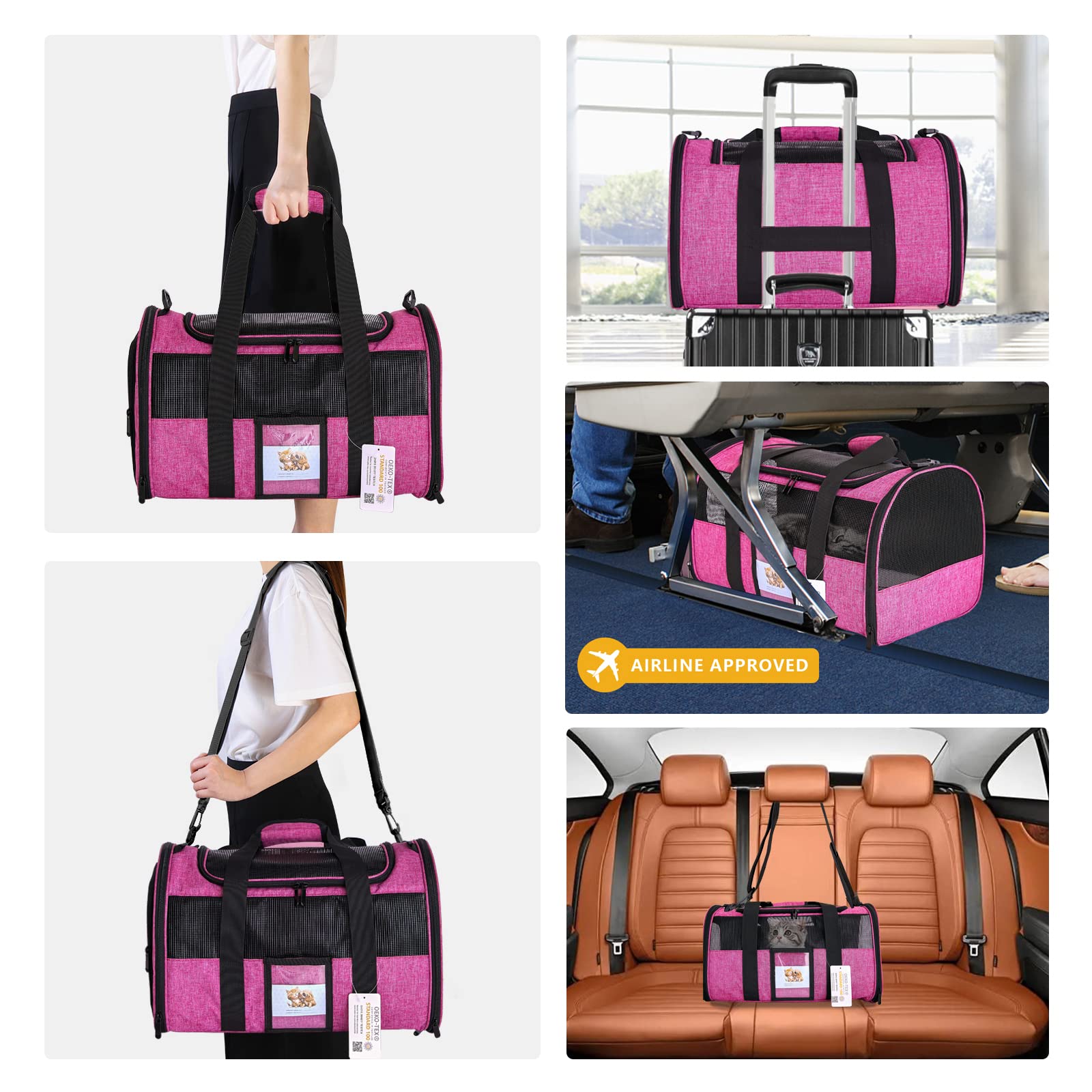 SECLATO carrier on suitcase strap—travel convenience.