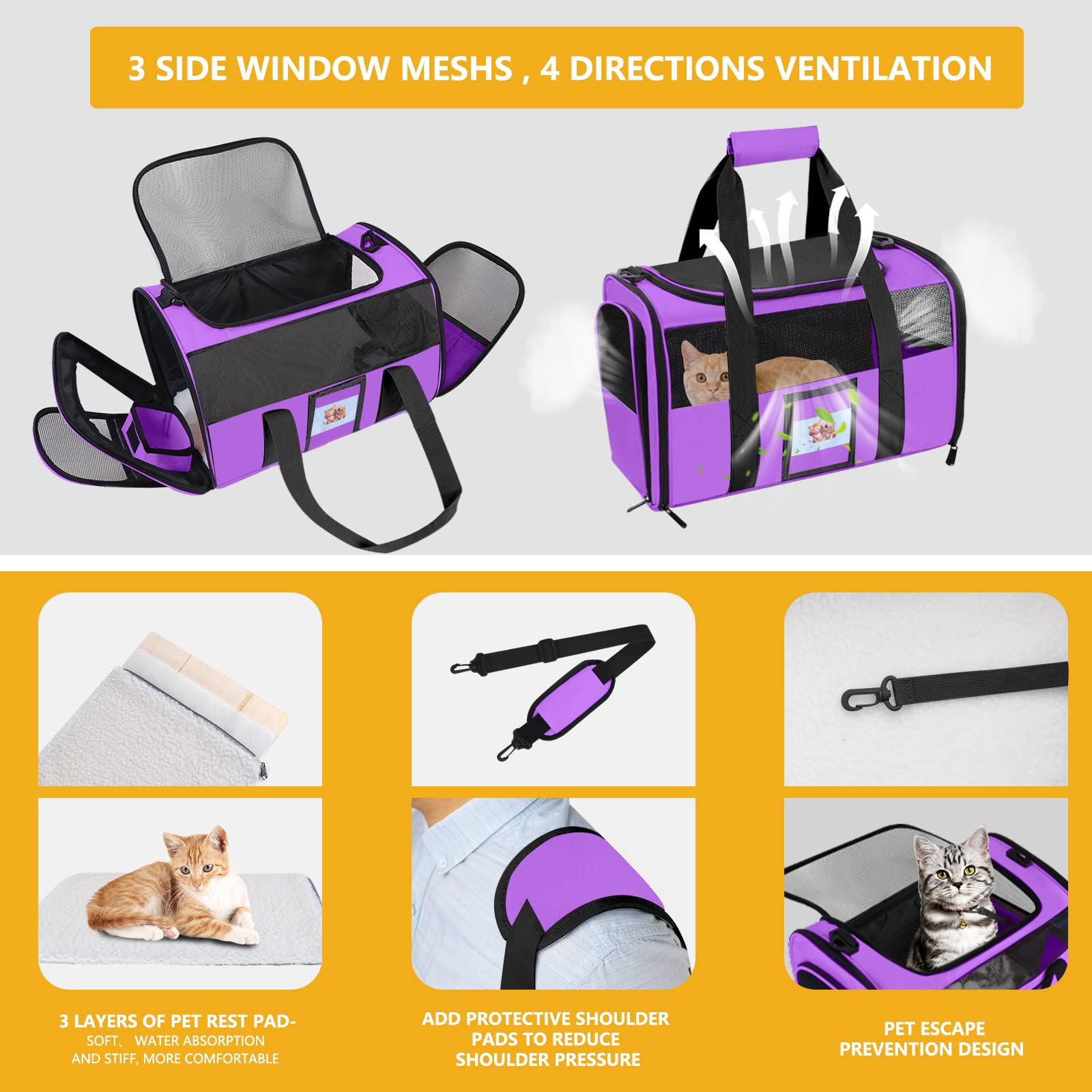 SECLATO cat carrier with retractable shoulder straps reduces caregiver shoulder strain.