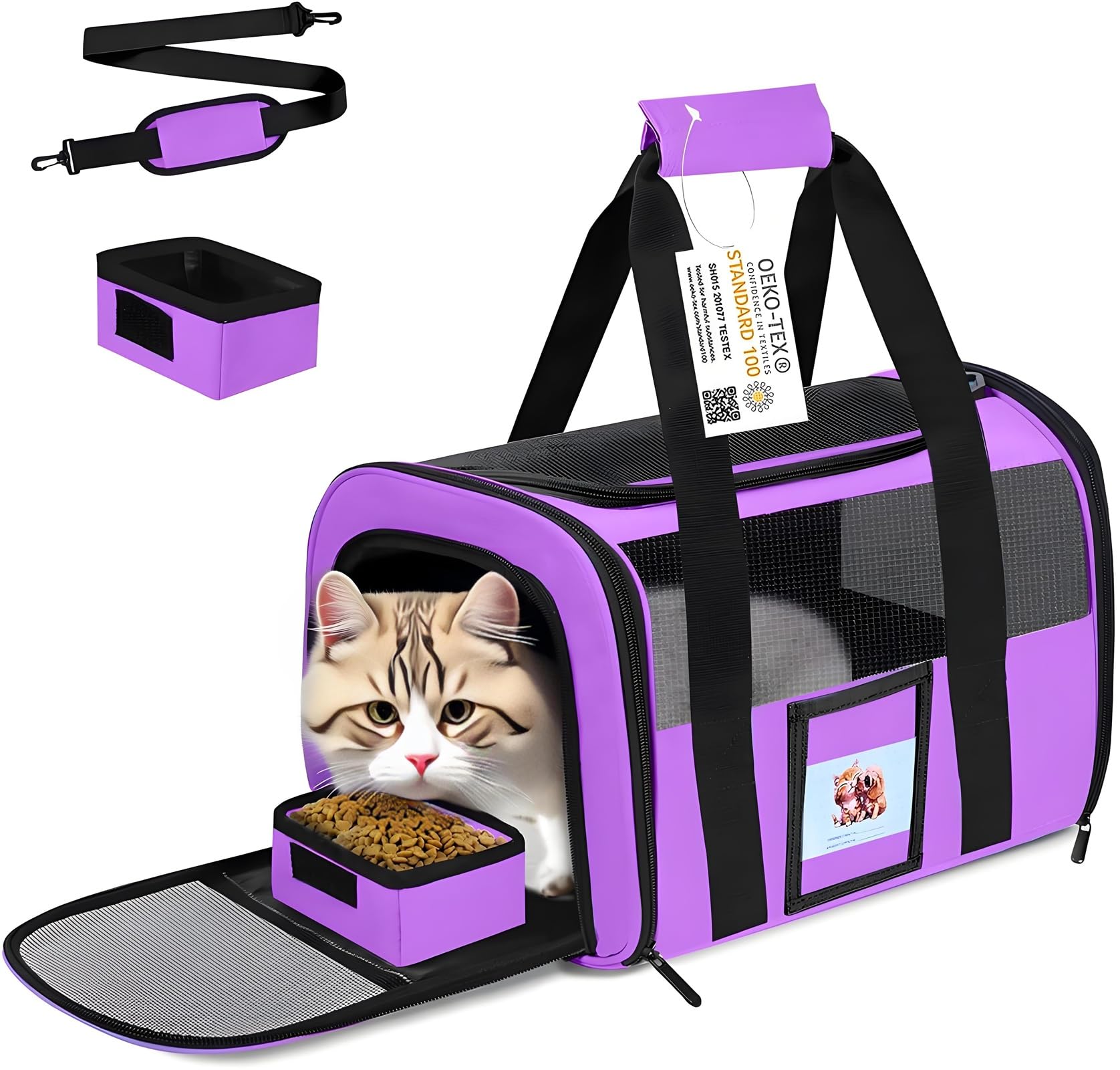 SECLATO cat carrier under-seat design enables easy airline travel for small pets.