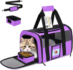 SECLATO cat carrier under-seat design enables easy airline travel for small pets.