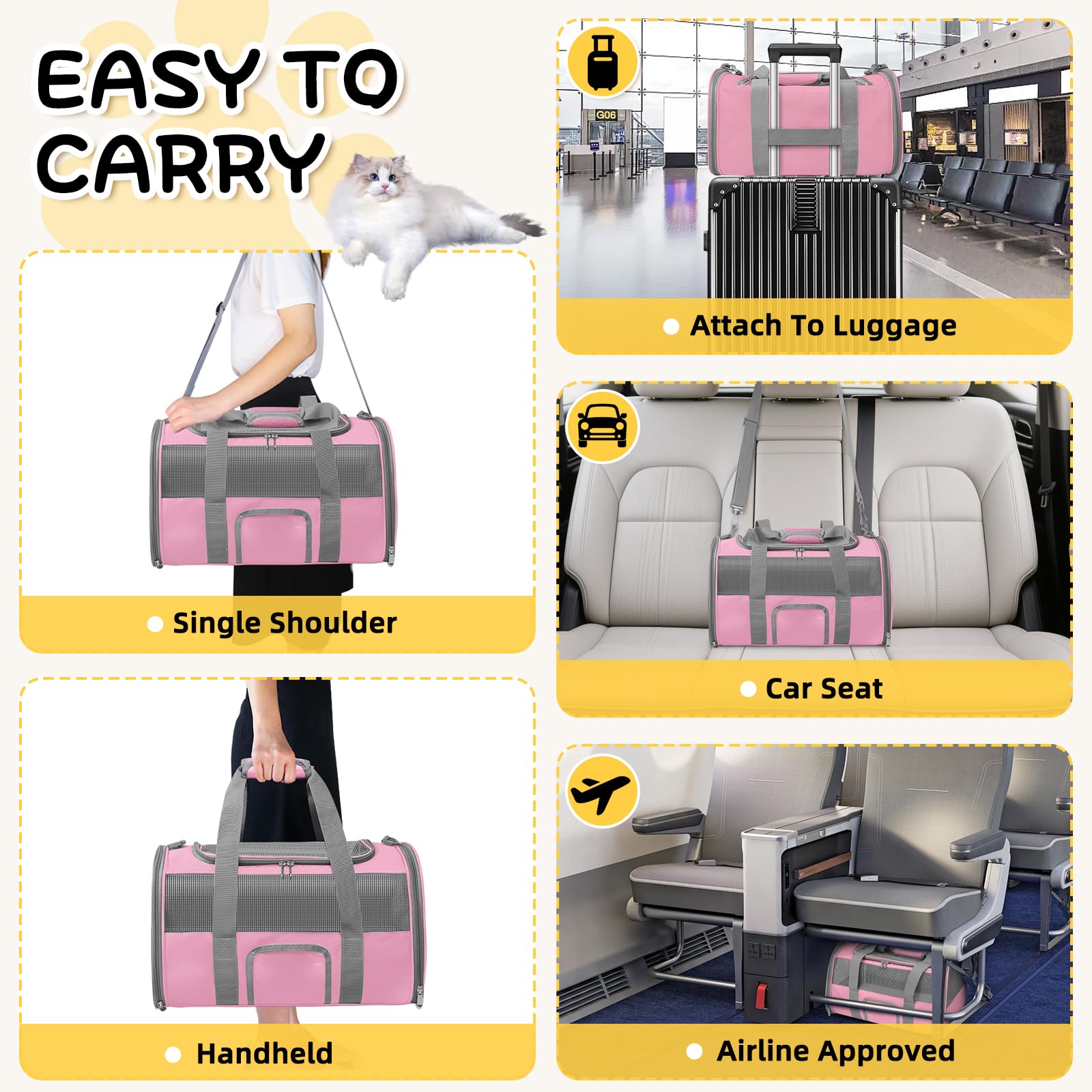 SECLATO Soft Side Cat Carrier airline approved fits under most seats