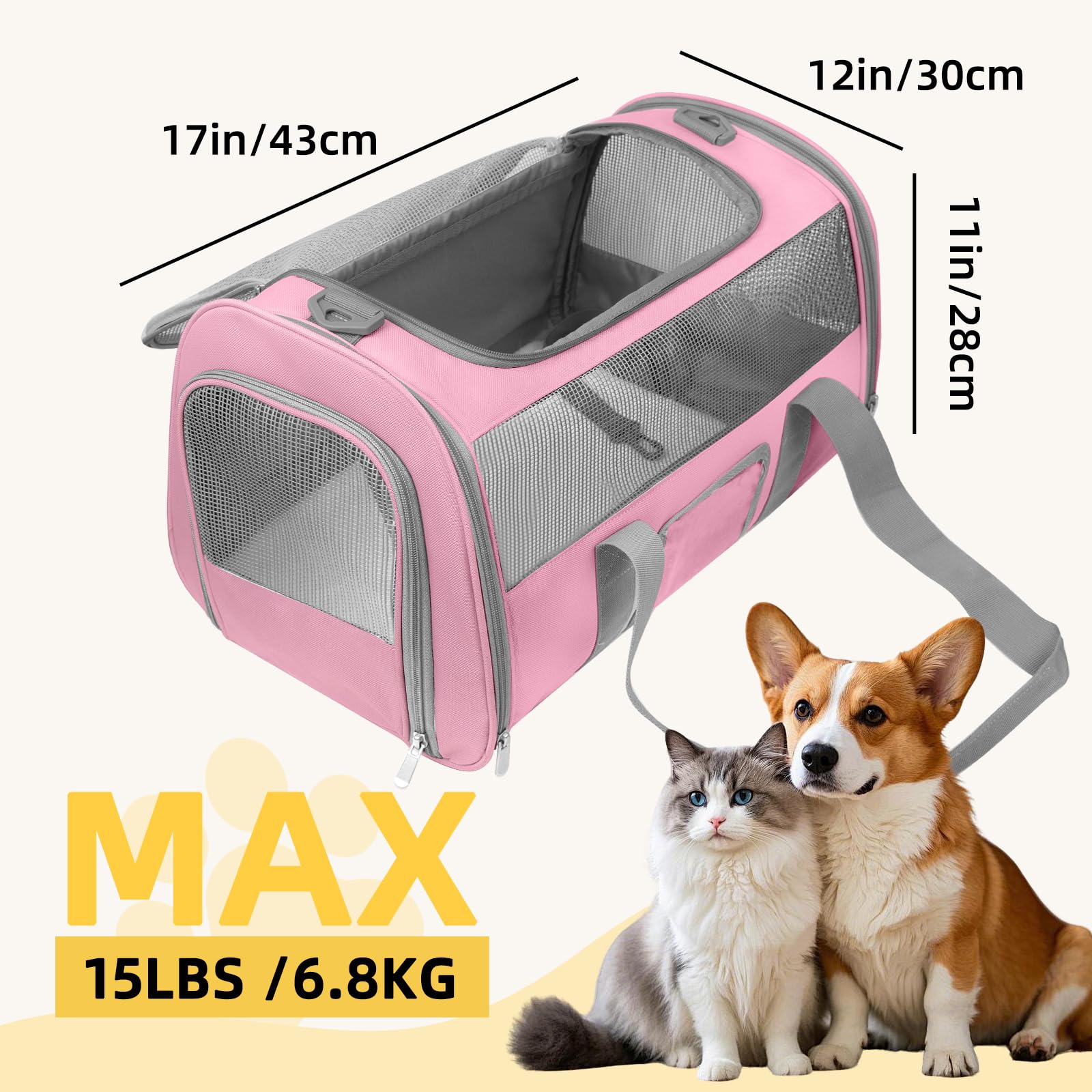 SECLATO Soft Side Cat Carrier breathable mesh panels improve airflow