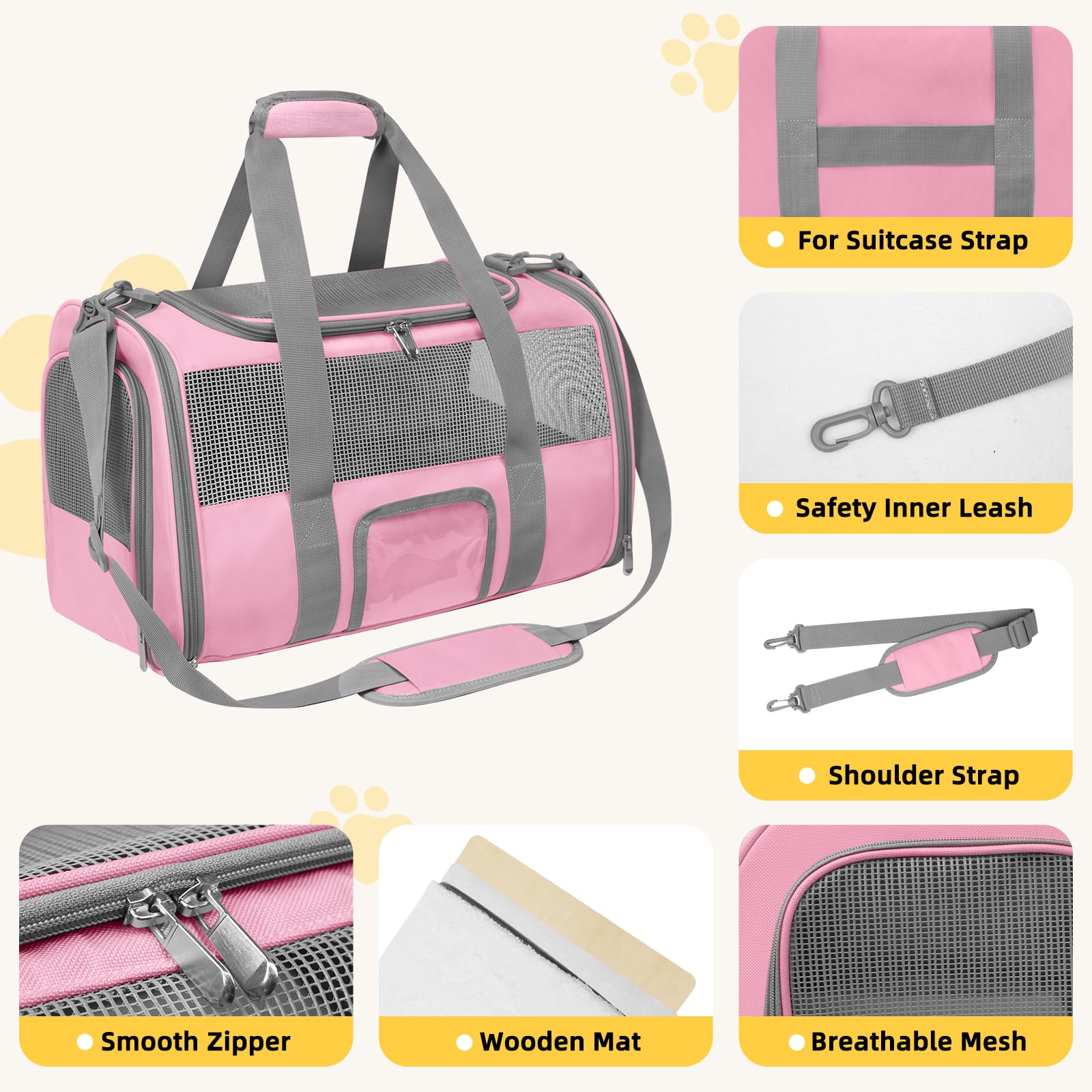 SECLATO Soft Side Cat Carrier retractable shoulder straps reduce shoulder strain