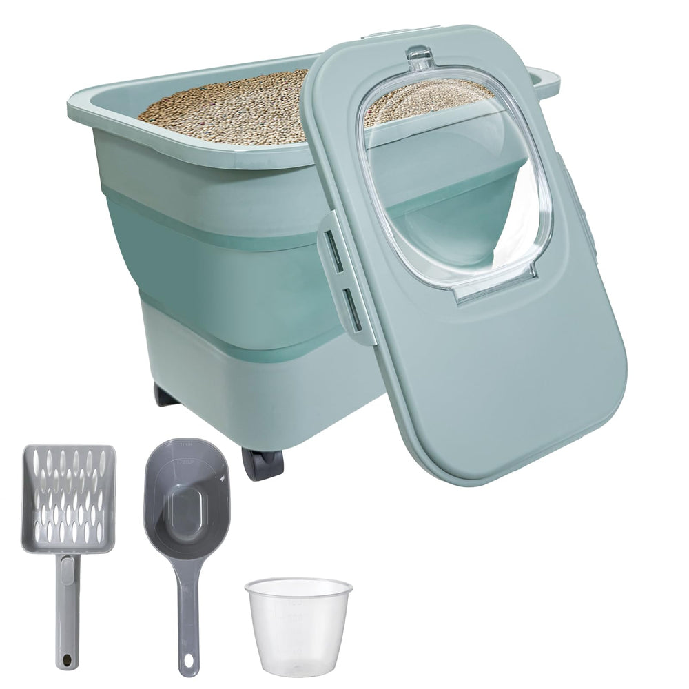 SECOAT collapsible cat litter storage with casters offers easy mobility for heavy scooping at home.