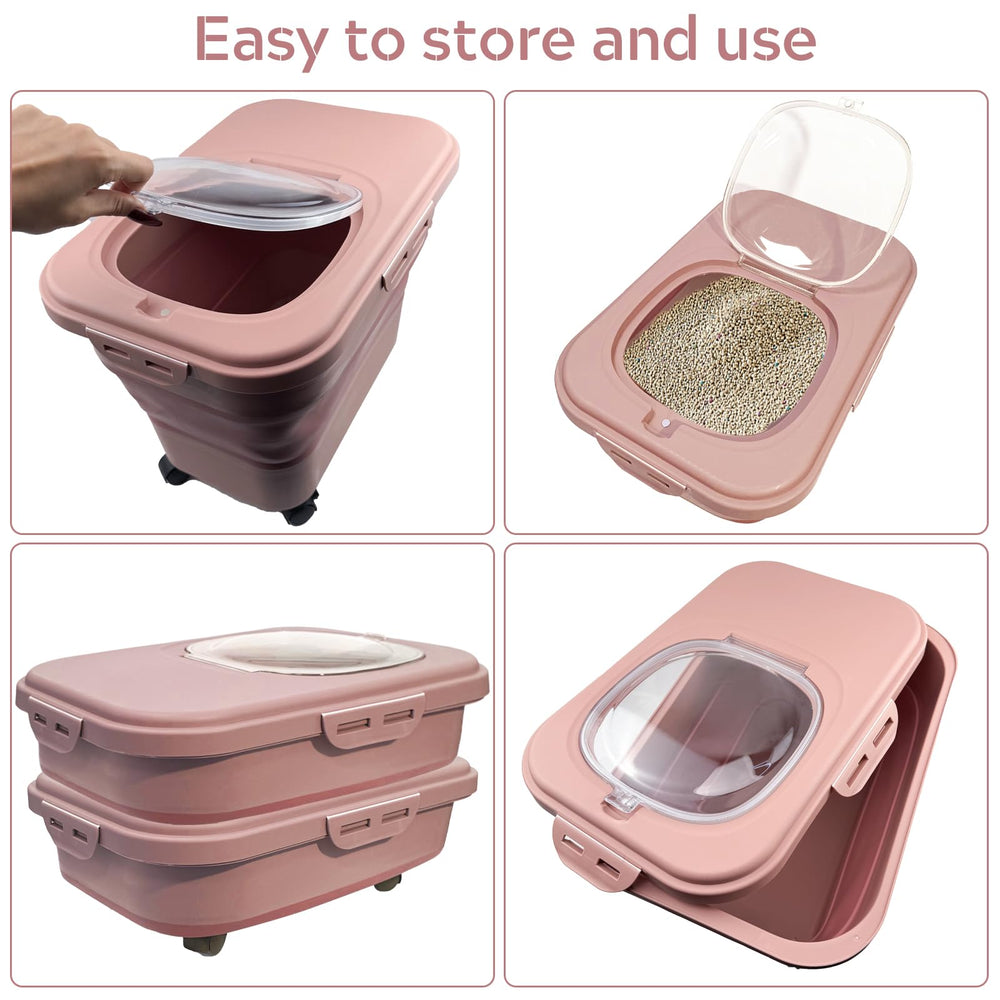 SECOAT wheeled cat litter storage bin pink facilitates quick transport