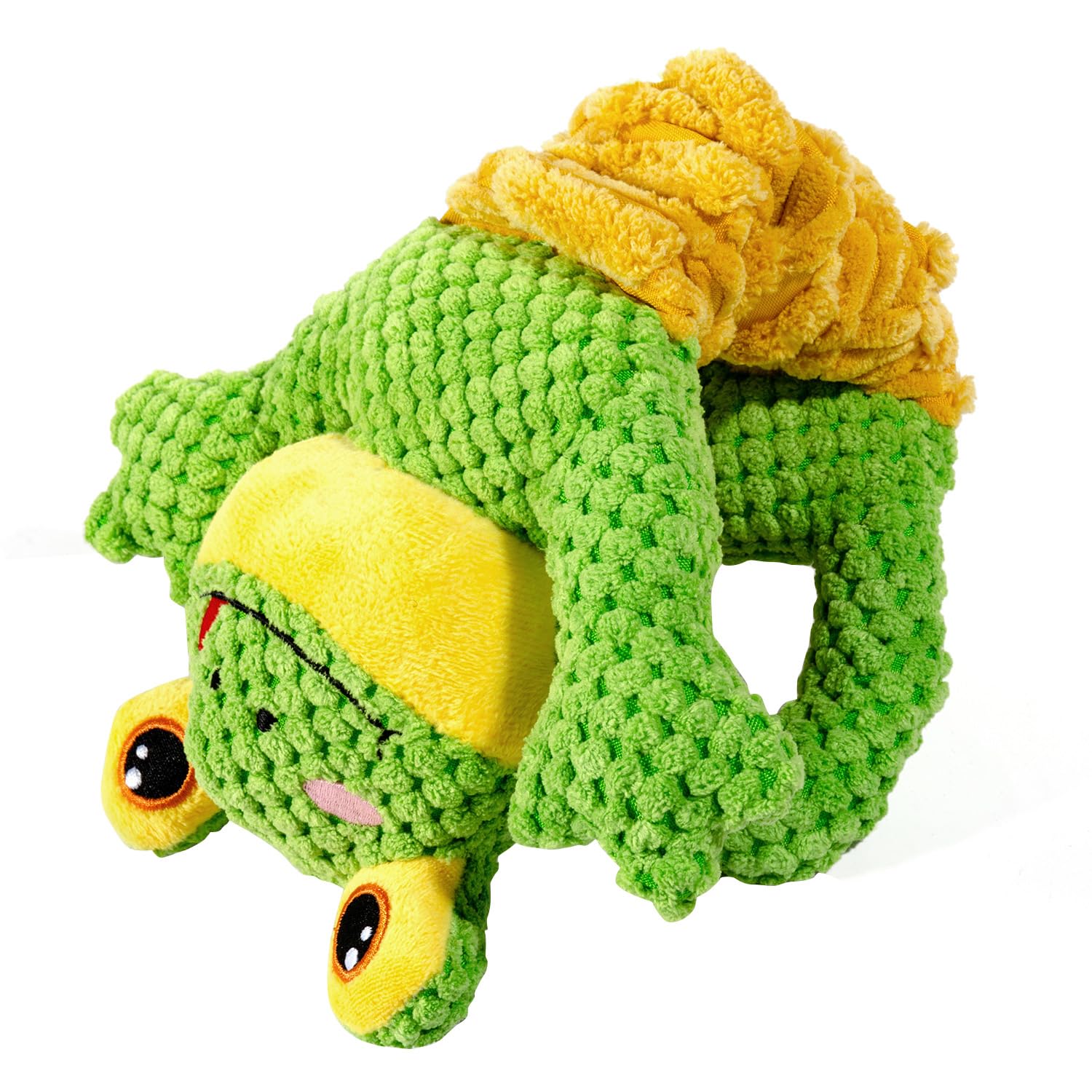 Sedioso Frog Tug Toy squeaker belly demonstrates engaging sound that invites chewing and chasing.