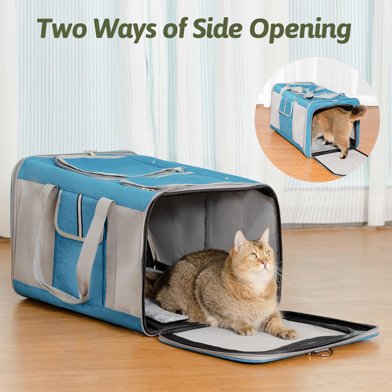 Sedioso Large Cat Carrier integrated divider shows two separate spaces for pets.