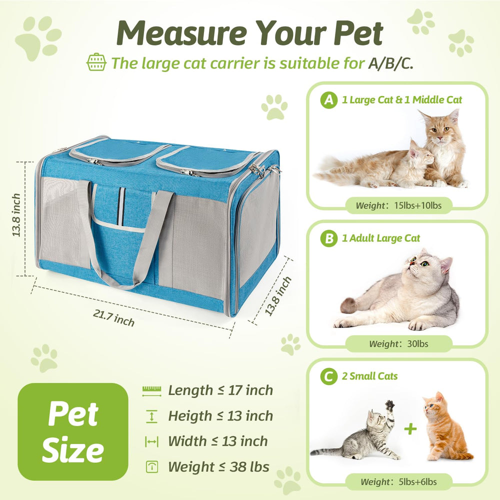 Sedioso Large Cat Carrier outer mesh ventilation blue maintains airflow during travel.