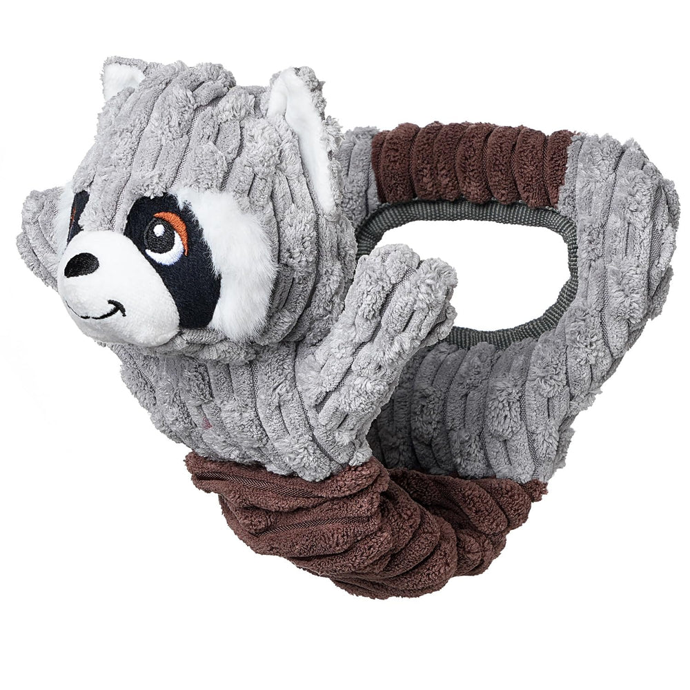 Sedioso Tug of War dog toy raccoon being tugged for bonding and active exercise.