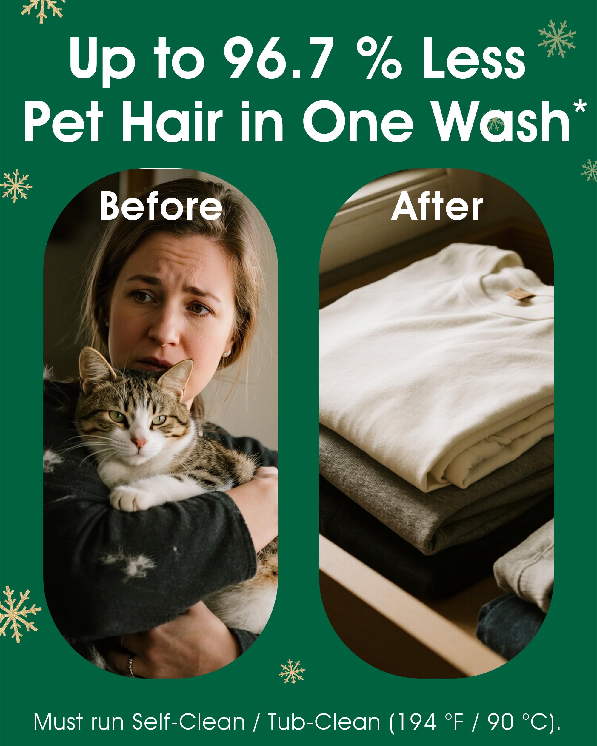 Seedshub Pet Hair Remover powder sprinkle demonstrates simple dosing for lint-free clothes.