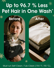Seedshub Pet Hair Remover powder sprinkle demonstrates simple dosing for lint-free clothes.